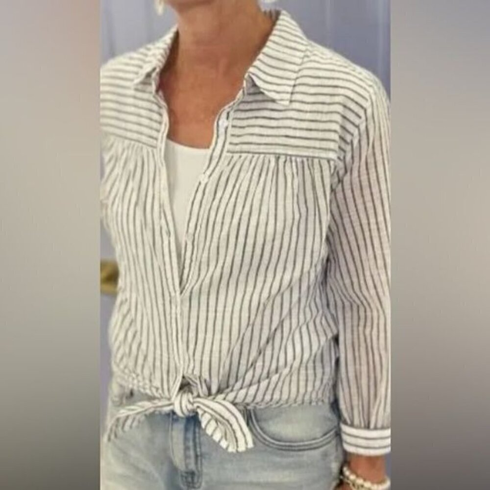 Michael Stars Robyn Button Down Shirt 3/4 Sleeve Striped Size 3X